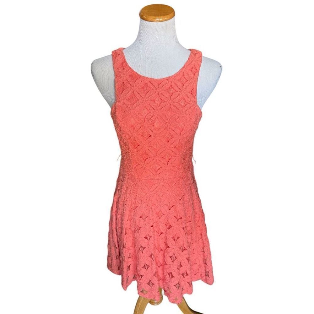 Juniors Womens City Triangles Coral Zipper Back Lace Sleeveless Party Dress Sz 7